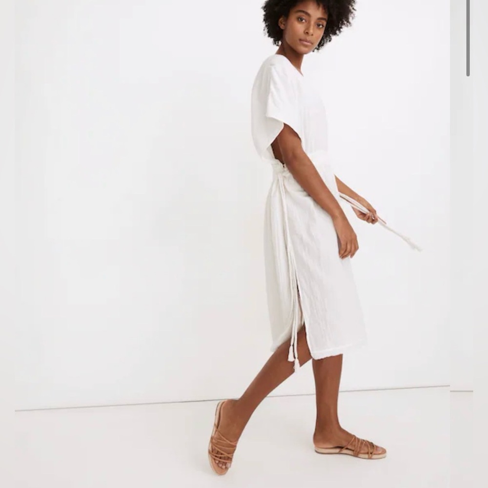 Madewell Cream Midi Dress Double Gauze Side-Tie Cover-Up Beach Oversized